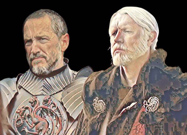 Prince Baelor Targaryen injured and Prince Maekar Targaryen looking solemn in A Knight of the Seven Kingdoms